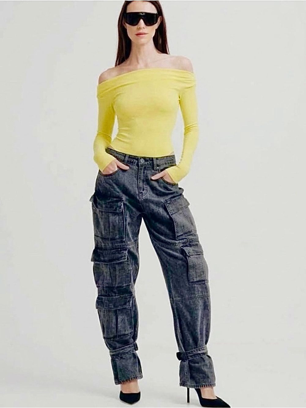Torn By Ronny Kobo Zayla Cargo Jeans in Washed Black Women Sz27/4